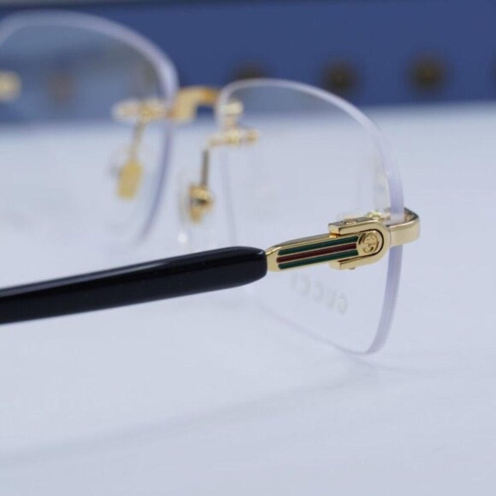 Gucci GG1221O 001 Rectangle Eyeglasses - Gold/Black 56mm - Picture 5 of 10